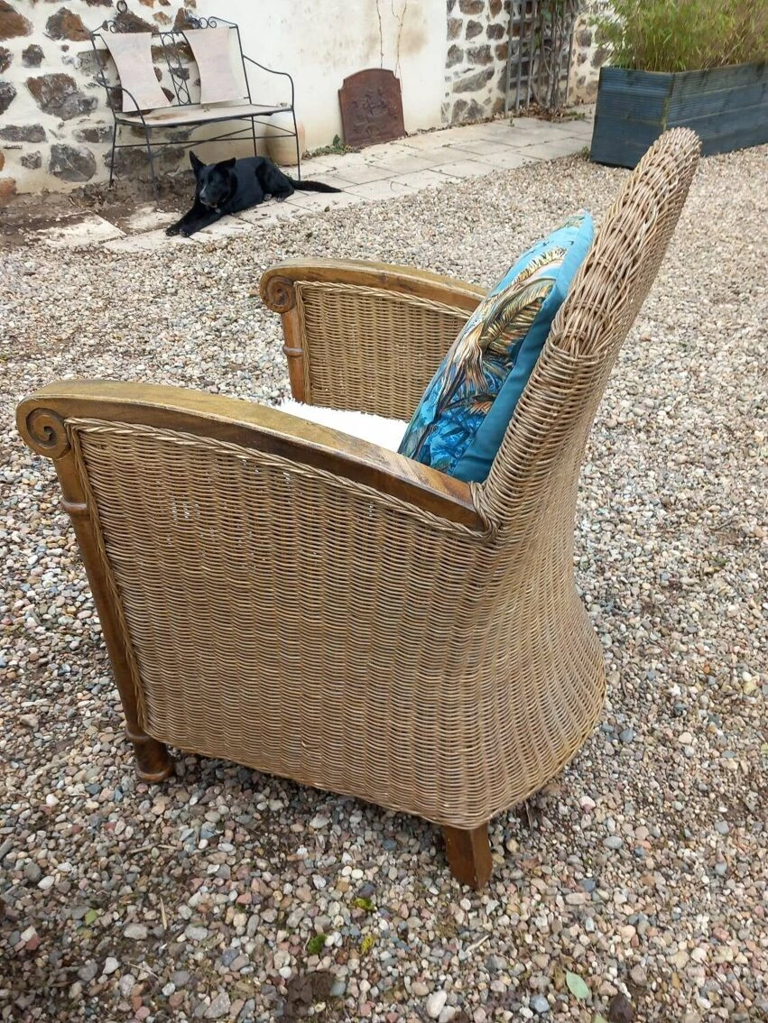 Pair Of Rattan And Wood Armchairs 5 Pair Of Rattan And Wood Armchairs - Image 3
