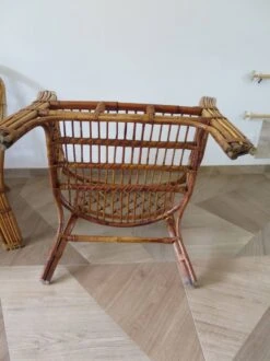 Vintage - Set Of 2 Bamboo And Woven Rattan Armchairs With Cushions - Natural Color - 1980s -Chairly Shop 57774f5a be9f 4617 aa32 3a80a7b73501