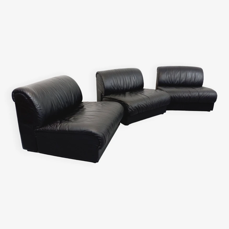 Set Of 3 Vintage Italian Delta Fireside Chairs In Black Leather From The 70s 21 Set Of 3 Vintage Italian Delta Fireside Chairs In Black Leather From The 70s - Image 19