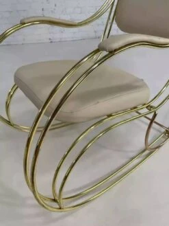 60s Rocking Chair In Brass And Ecru Imitation Leather -Chairly Shop 5b5dfab3 7f8d 47cd ae8f cac6efa6a051