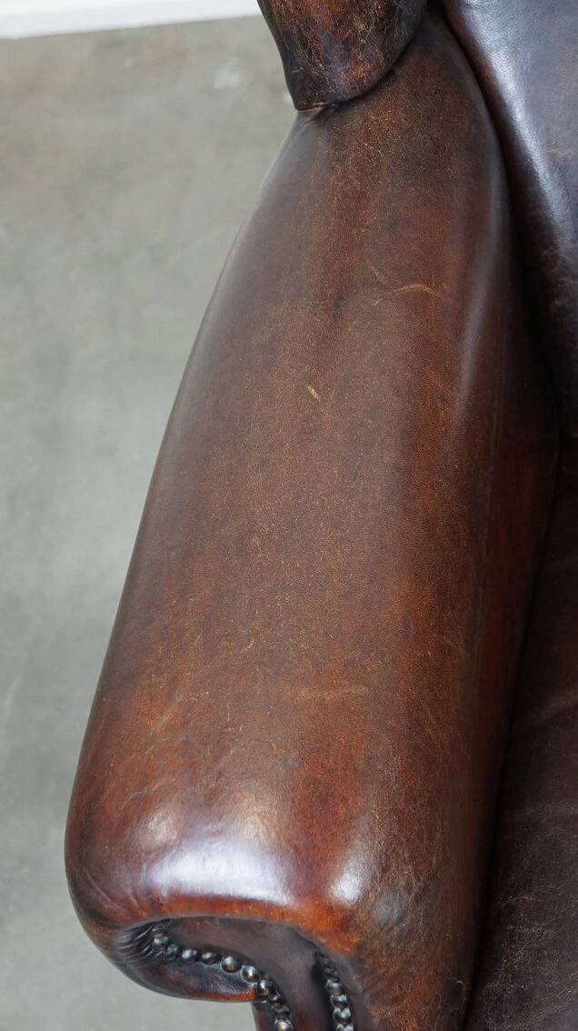 Set Of Two In Very Good Condition Dark Sheepskin Leather Wingback Armchairs 9 Set Of Two In Very Good Condition Dark Sheepskin Leather Wingback Armchairs - Image 7