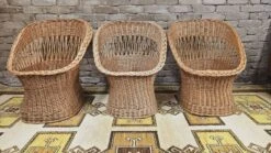 Set Of 3 Wicker Rattan Armchairs 1970