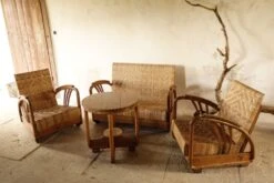 Art Deco Living Room Set In Rattan And Teak 1940s-50s. -Chairly Shop 5ecfcadc 56bd 4ecb b955 2c63ea494b1f