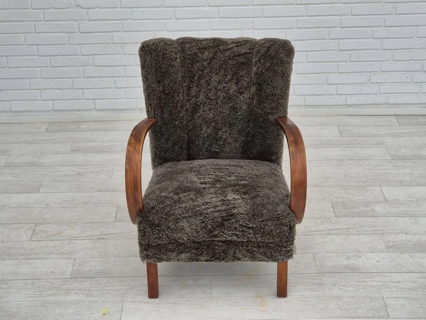 1950s, Danish Design, Reupholstered Armchair, Genuine Sheepskin "Wellington". 9 1950s, Danish Design, Reupholstered Armchair, Genuine Sheepskin "Wellington". - Image 7