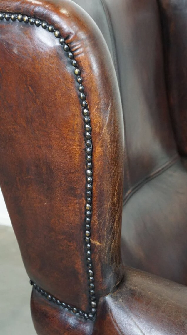 Set Of Two In Very Good Condition Dark Sheepskin Leather Wingback Armchairs 4 Set Of Two In Very Good Condition Dark Sheepskin Leather Wingback Armchairs - Image 2