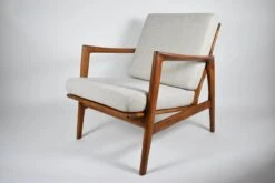 Fauteuil Scandinave Restauré Avec Repose-pieds, Icône Des Années 60, Tissu Marron, Teck -Chairly Shop 6de35efd c988 4240 9e17 413ec916ce1d