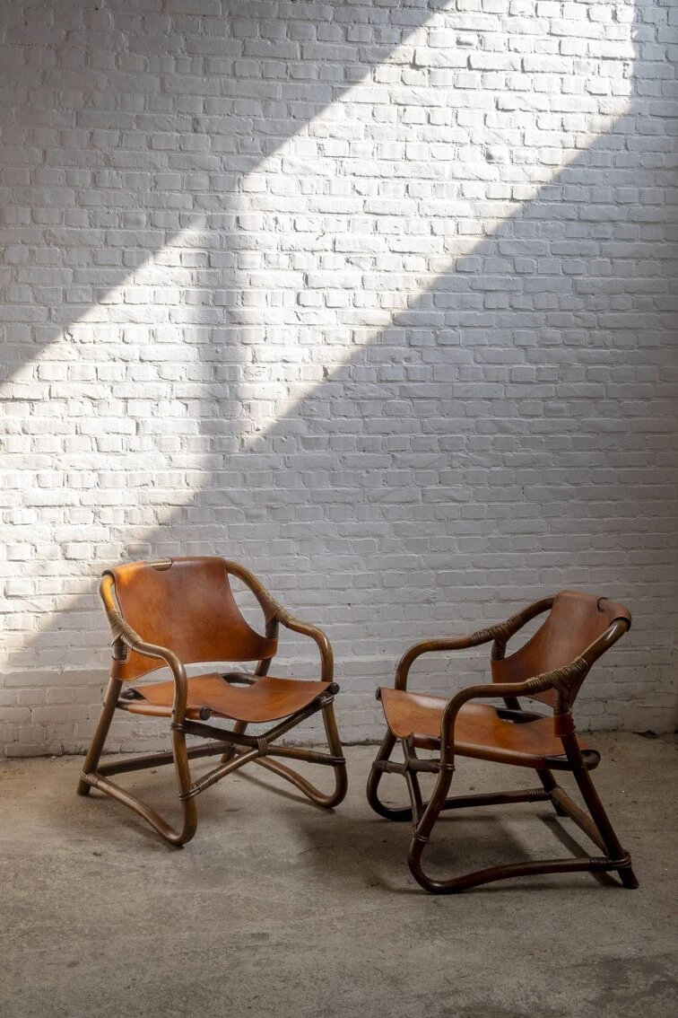 2x Horsnæs "Manilla" Lounge Chairs In Stained Bamboo And Saddle Leather, 1960s Denmark 10 2x Horsnæs "Manilla" Lounge Chairs In Stained Bamboo And Saddle Leather, 1960s Denmark - Image 8