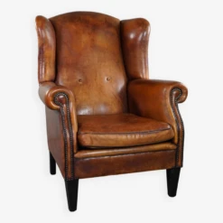 Lovely Large Sheepskin Leather Wingback Armchair With Very Good Seating Comfort -Chairly Shop 74292fdf 0e81 44f9 8622 284278f50b96