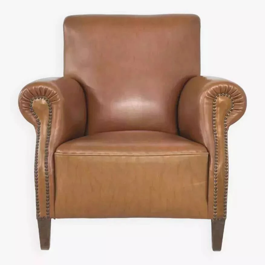 50s Club Armchair In Imitation Leather And Wood 3 50s Club Armchair In Imitation Leather And Wood