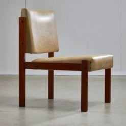 Angular, Teak Wood And Leather Chair With Copper Details, 1970s -Chairly Shop 74d8008f 50a8 4436 b05c fe08ee86cfd6