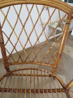 Vintage - Set Of 2 Bamboo And Woven Rattan Armchairs With Cushions - Natural Color - 1980s -Chairly Shop 7753b1e0 d04e 42bd a4d6 aea87ad1a35f