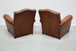 Pair Of French Cognac Moustache Back Leather Club Chairs, 1940s