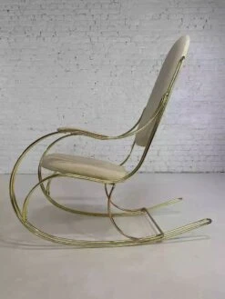 60s Rocking Chair In Brass And Ecru Imitation Leather -Chairly Shop 7794e386 5da8 4c51 8d7c bff72b275b1e
