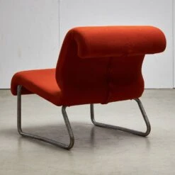 Low Chair On A Tubular Metal Frame With Orange Upholstery, 1970s -Chairly Shop 79cfdfc7 c4a4 43c1 84fa 75f62aa7a001