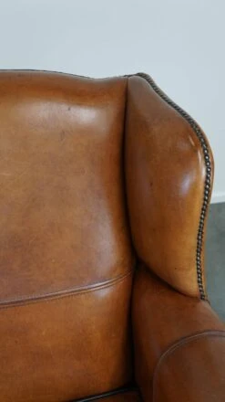 Very Beautiful Sheepskin Leather Wingback Armchair With Stunning Details