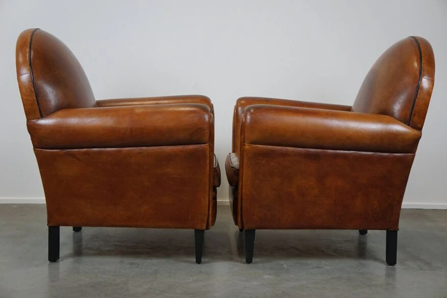 Set Of Two Sheep Leather Art Deco Style Design Armchairs With A Beautiful Patina 13 Set Of Two Sheep Leather Art Deco Style Design Armchairs With A Beautiful Patina - Image 11