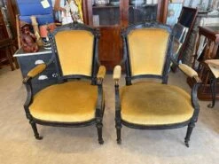 Pair Of Louis Xvi Style Bergeres Armchairs Late 19th Century Ocher Velvet Fabric -Chairly Shop 7c651144 9af2 4d5a 8d06 d6c54231263f