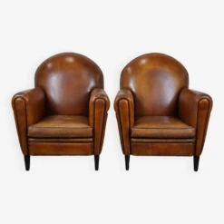 Set Of Two Sheep Leather Art Deco Style Design Armchairs With A Beautiful Patina 17 Set Of Two Sheep Leather Art Deco Style Design Armchairs With A Beautiful Patina -Chairly Shop 82841943 e261 41dd 9b8e ccebdf52f47a