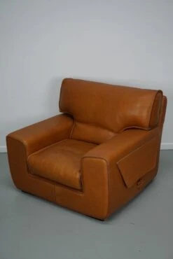 Roche Bobois Club Chair In Tan / Cognac Neck Leather – France, Circa 1980 -Chairly Shop 85940ed5 f649 4a00 af88 0811e8edbfb8