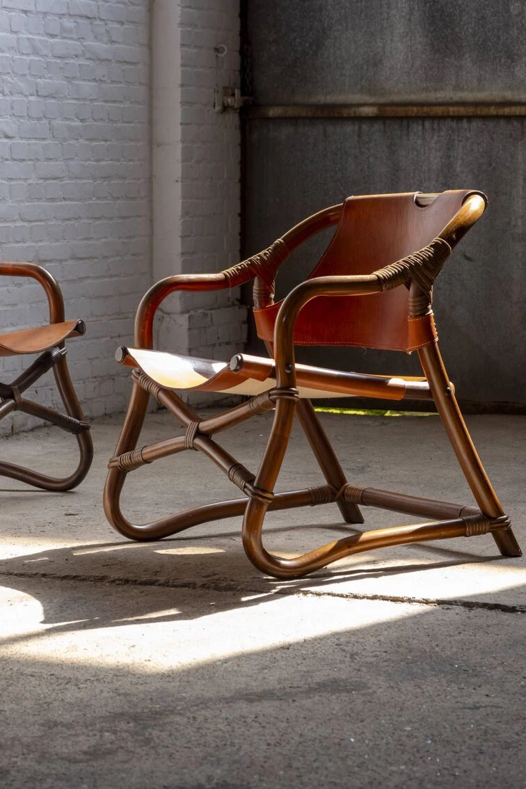 2x Horsnæs "Manilla" Lounge Chairs In Stained Bamboo And Saddle Leather, 1960s Denmark 13 2x Horsnæs "Manilla" Lounge Chairs In Stained Bamboo And Saddle Leather, 1960s Denmark - Image 11