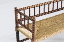Vintage Bobbin Bench With Rush Seat 1920s