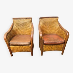 2 Colonial Armchairs From The 50s Rattan-wood-leather -Chairly Shop 894cc2e1 9350 4f7a b7f6 c9729ec51438