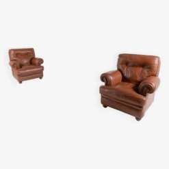 Pair Of Brown Leather Club Armchairs From 1970’s, Italy -Chairly Shop 8a1a0d12 9d8a 440f bfca 51861b5ae041