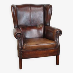 Large Sheepskin Leather Wingback Armchair With A Fixed Seat Cushion And A Stunning Patina -Chairly Shop 8af0eefb bfcd 4bc6 9b57 5155504d2669