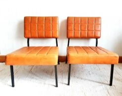 Pair Of Vintage Fawn Leatherette Chairs From 1960
