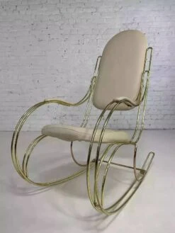 60s Rocking Chair In Brass And Ecru Imitation Leather -Chairly Shop 8c422e9b 3dc8 4912 adc3 eb7ad6f56863