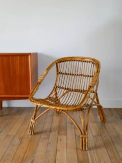Shell Armchair In Rattan And Bamboo, Early 20th Century