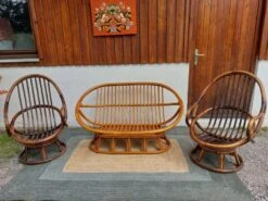 Pair Of Round Armchairs, Shell, Rattan, Wicker, Bamboo Wood -Chairly Shop 92cd53a2 ba6a 4665 a2ee 5a0ea5b45b1f