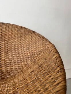 Basket Armchair In Rattan And Black Metal, Design 1950