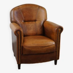 Charming And Rugged Sheepskin Leather Armchair, Large Model -Chairly Shop 9534236e 0cfb 444b 9003 c2d304581011