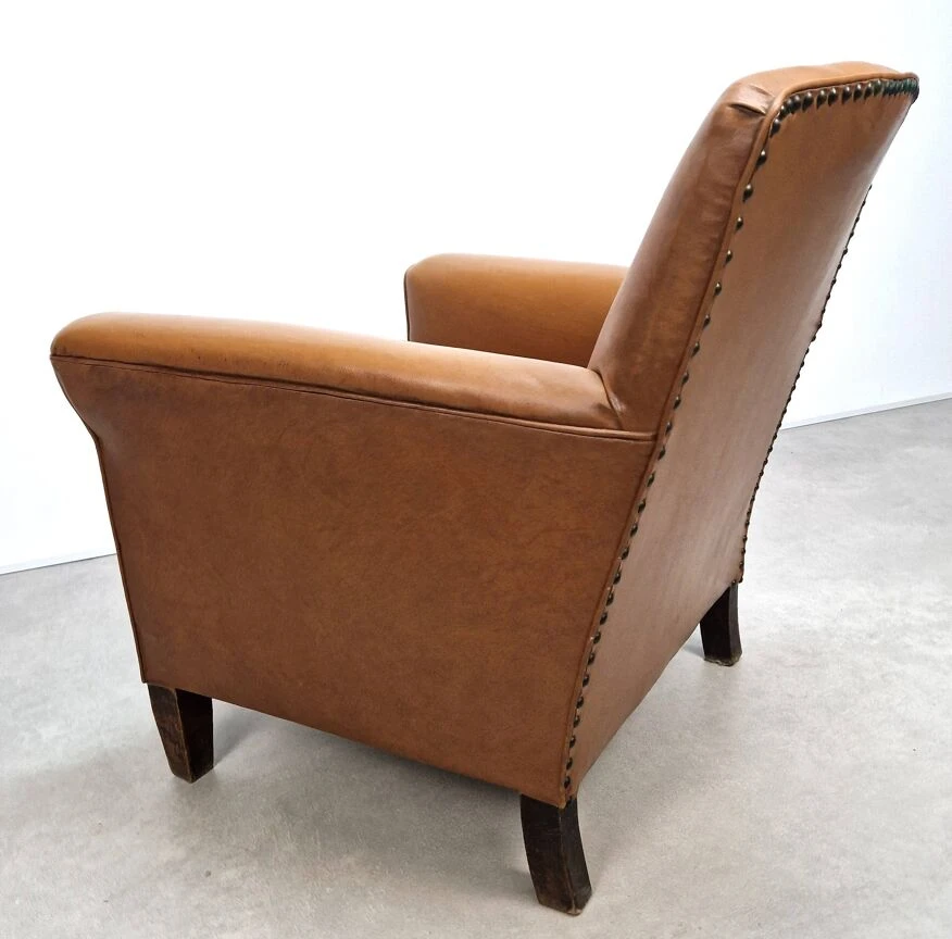 50s Club Chair In Imitation Leather And Wood 3 50s Club Chair In Imitation Leather And Wood