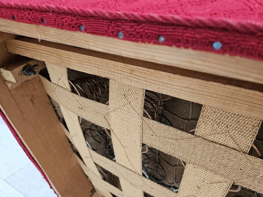 1960s, Danish Relax Armchair, Original Condition, Red Cotton/wool, Oak Wood. 10 1960s, Danish Relax Armchair, Original Condition, Red Cotton/wool, Oak Wood. - Image 8