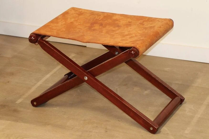 Vintage American Folding Leather And Wood Rocking Chair, 1970s 22 Vintage American Folding Leather And Wood Rocking Chair, 1970s - Image 20