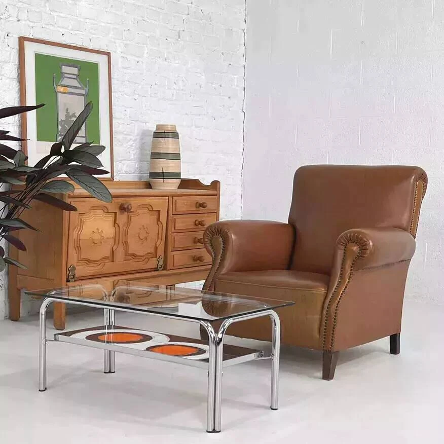 50s Club Armchair In Imitation Leather And Wood 7 50s Club Armchair In Imitation Leather And Wood - Image 5