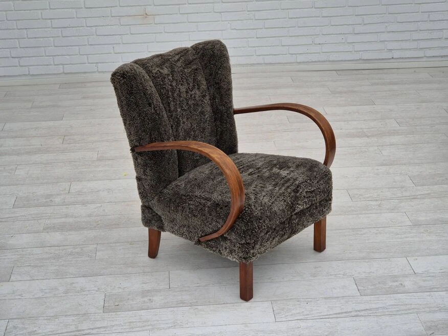 1950s, Danish Design, Reupholstered Armchair, Genuine Sheepskin "Wellington". 13 1950s, Danish Design, Reupholstered Armchair, Genuine Sheepskin "Wellington". - Image 11