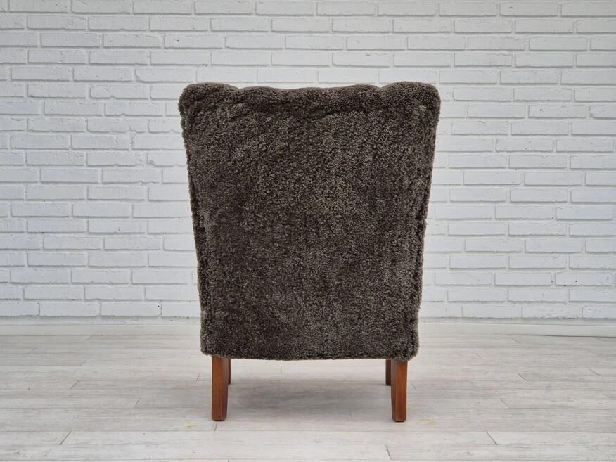 1950s, Danish Design, Reupholstered Armchair, Genuine Sheepskin "Wellington". 15 1950s, Danish Design, Reupholstered Armchair, Genuine Sheepskin "Wellington". - Image 13