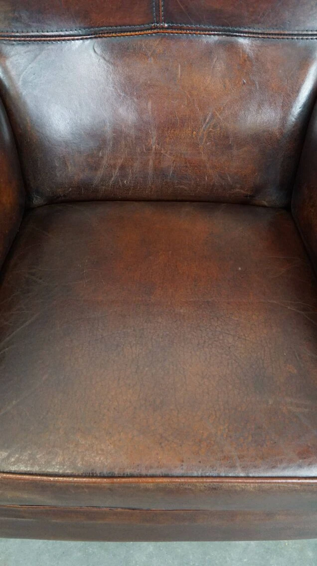 Set Of Two In Very Good Condition Dark Sheepskin Leather Wingback Armchairs 14 Set Of Two In Very Good Condition Dark Sheepskin Leather Wingback Armchairs - Image 12