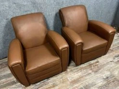 Pair Of Club Armchairs In Havana Skai Art Deco Period Circa 1940 -Chairly Shop a2b87193 4125 470a 9a1e c2c31dd7bdf2