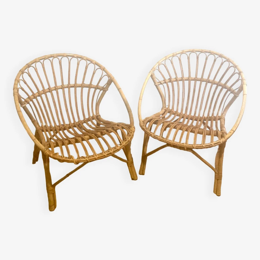 Pair Of Rattan Armchairs - Shells 10 Pair Of Rattan Armchairs - Shells - Image 8