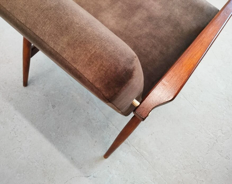 1960 Henryk Lis Mid Century Armchair In Chocolate Velvet 14 1960 Henryk Lis Mid Century Armchair In Chocolate Velvet - Image 12