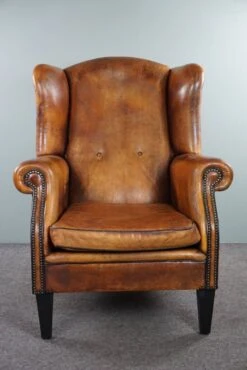 Lovely Large Sheepskin Leather Wingback Armchair With Very Good Seating Comfort
