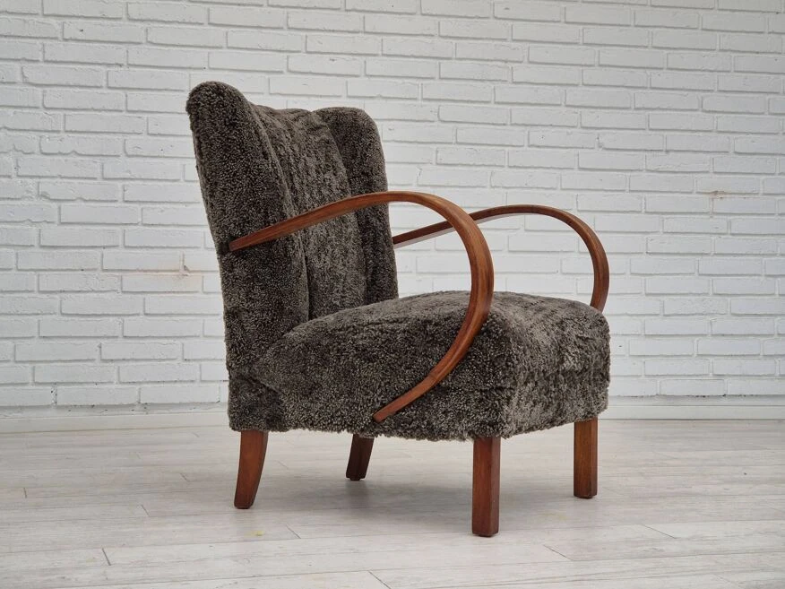 1950s, Danish Design, Reupholstered Armchair, Genuine Sheepskin "Wellington". 10 1950s, Danish Design, Reupholstered Armchair, Genuine Sheepskin "Wellington". - Image 8
