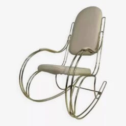 60s Rocking Chair In Brass And Ecru Imitation Leather -Chairly Shop aa658449 acb1 4a40 b0c5 6a674804c5fb
