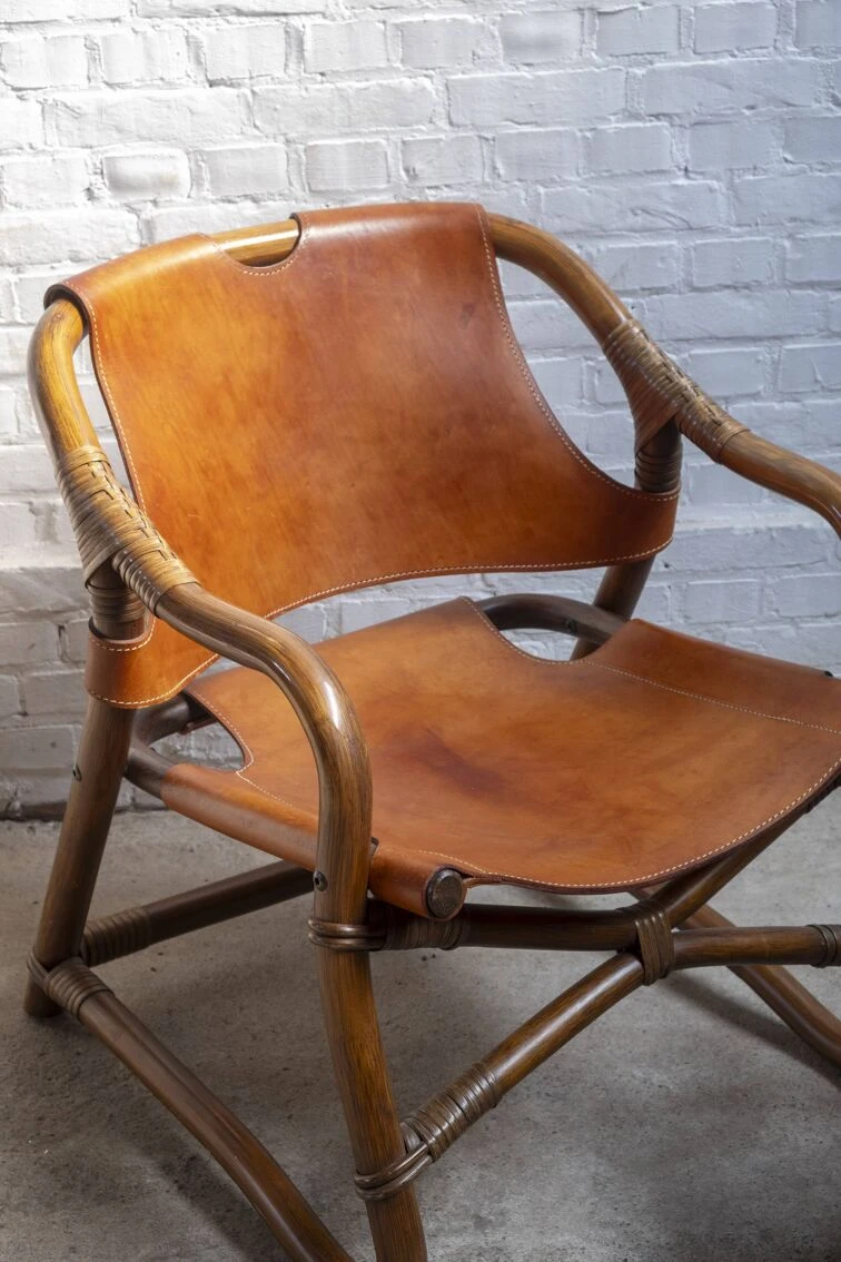 2x Horsnæs "Manilla" Lounge Chairs In Stained Bamboo And Saddle Leather, 1960s Denmark 3 2x Horsnæs "Manilla" Lounge Chairs In Stained Bamboo And Saddle Leather, 1960s Denmark