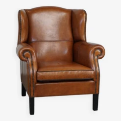 Very Beautiful Sheepskin Leather Wingback Armchair With Stunning Details -Chairly Shop aff1242a 8cd6 4a0a 80fa e9f750083604