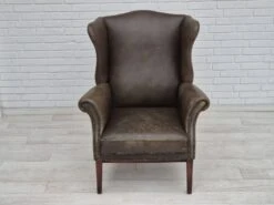 1970s, Vintage Wingback Armchair, Original Condition, Leather, Beech Wood. -Chairly Shop b235c4ae fbf2 499c ab1a 0c459d76d5e1